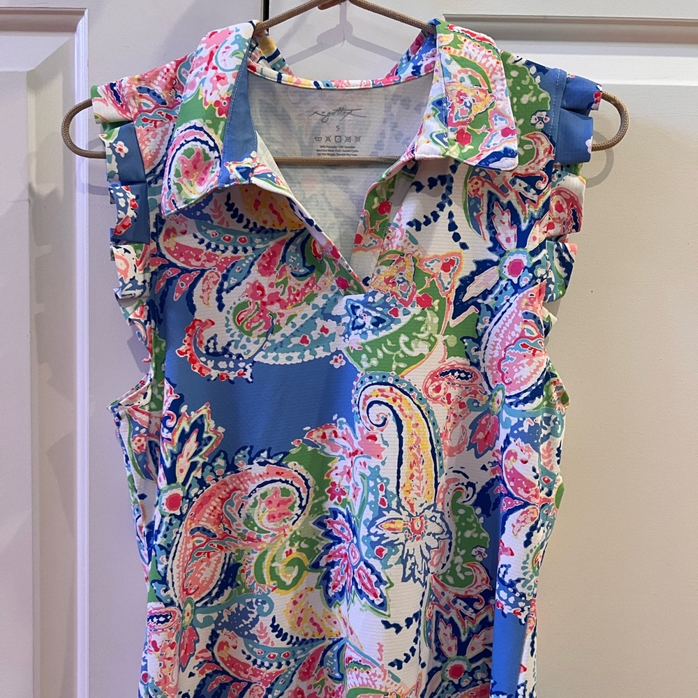 Gottex Multicolor Paisley Button-Down Sleeveless Top (Blue, Pink, Green, White)
